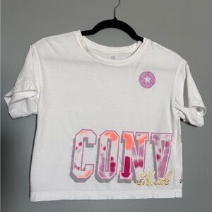 Converse White Tee Crop Top with Pink and Gold Accents